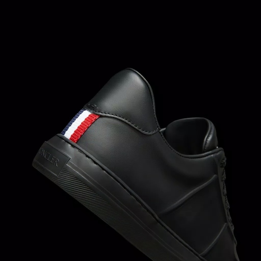 Moncler Neue York Black Leather Sneakers Men’s Size 43 US 10 Logo Italy‎ NFC New - Picture 4 of 16